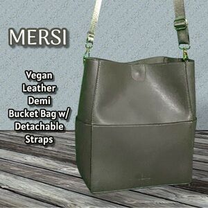 Mersi Vegan Leather Demi Bucket Bag With Detachable Straps Gray